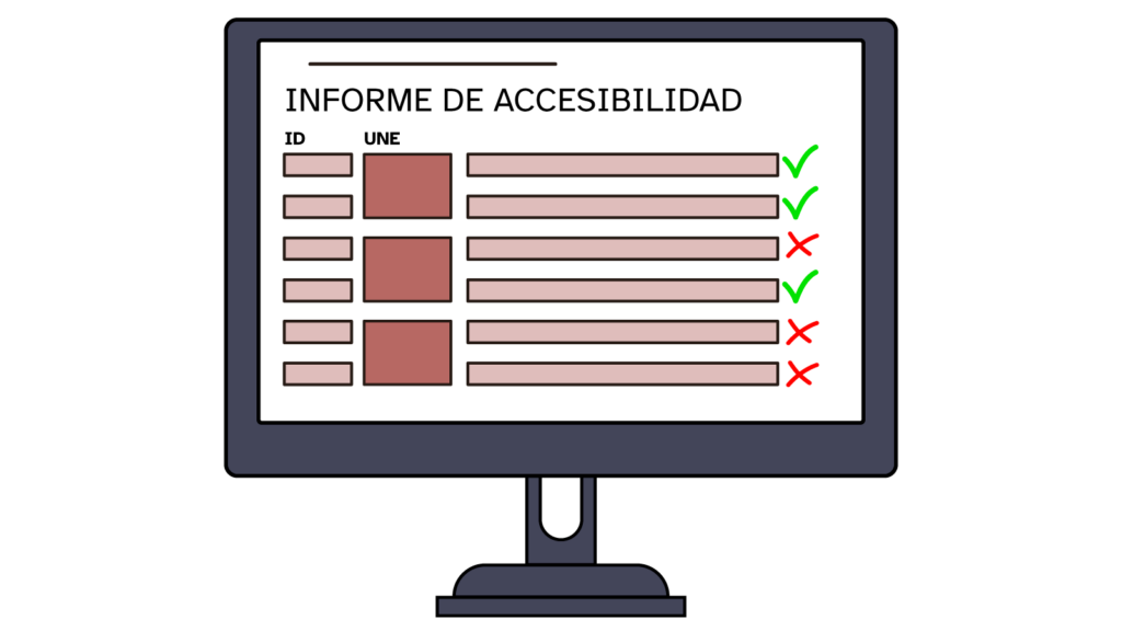 Un informe De Accesibilidad en una pantalla de ordenador con checklist